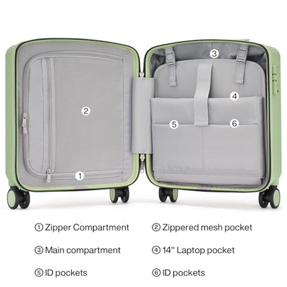 Hanke 16 Inch Underseat Small Carry On Luggage, Hard Shell with TSA Lock - color: Bamboo Green, size: 16 Inch