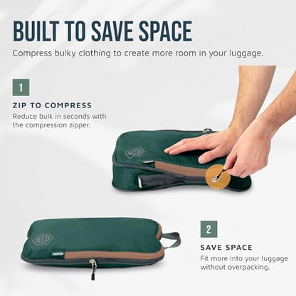 TRIPPED Travel Gear Large Compression Packing Cubes 7-Piece Set for Travel - color: Green and Brown