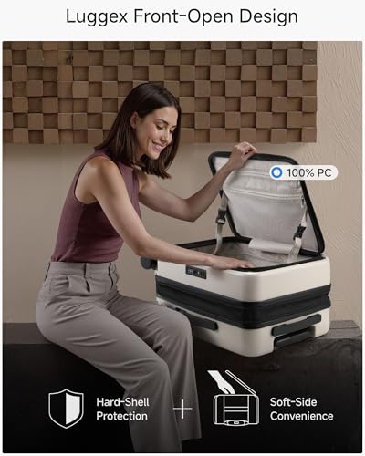 LUGGEX Top Opening Expandable Carry On Suitcase, Beige, 20" - color: Beige, size: 20 Inch (Top Open)