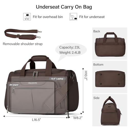 Hanke Small Underseat Carry On Luggage Bags for Travel with 10 Pockets. - color: Coffee, size: Underseat Carry-On