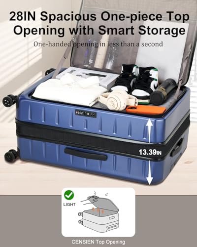CENSIEN Expandable Luggage Sets, 20 Inch Carry On Luggage 28 Inch Suitcases - color: Navy Blue, size: 20/28 Inch EXT
