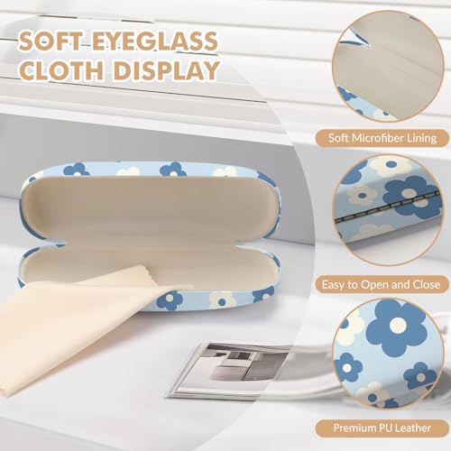 Glasses Case Hard Shell,Portable Protective Eyeglasses Case, Eyeglass Holder Box with Cleaning Cloth, for men women - color: Blue Flower 3