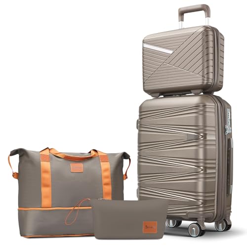TRAVELEO Expandable Carry-On 4 Piece Luggage Set Built-in TSA Lock - color: Champagne, size: Carry On Set (14in/20in/DB/TB)