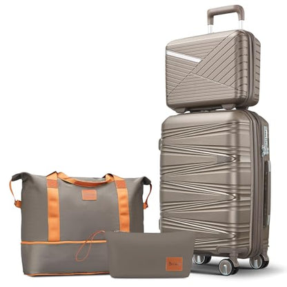 TRAVELEO Expandable Carry-On 4 Piece Luggage Set Built-in TSA Lock - color: Champagne, size: Carry On Set (14in/20in/DB/TB)