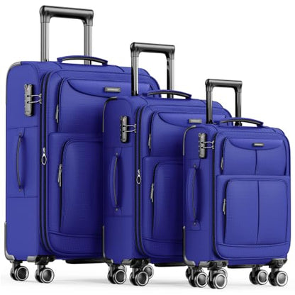 SHOWKOO Luggage Sets 3 Piece Softside Expandable Durable Suitcase Sets - color: Royal Blue