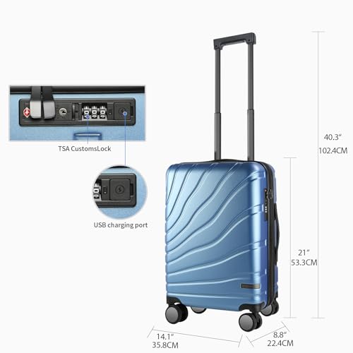 VANKEAN 20" Expandable Hardshell Spinner Carry-On with TSA Lock Approved - color: Light Blue
