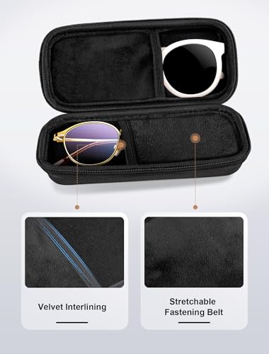 Double Glasses Case Hard Shell, Dual Sunglasses Organizer w/Zipper, Shockproof Travel Eyewear Storage Case for Car - color: Black
