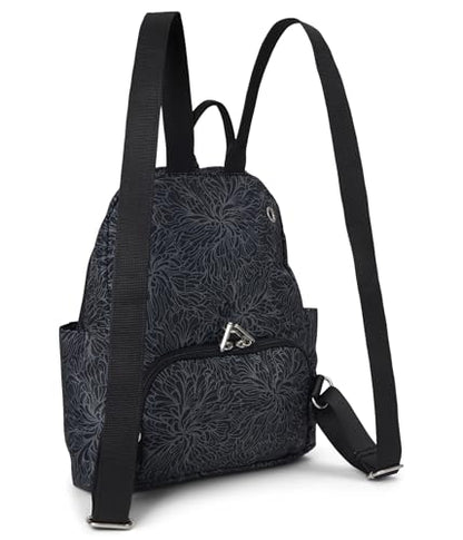 Baggallini Securtex® Anti-theft Vacation Travel Backpack 10x13 Slash-Resistant Nylon Daypack w/RFID, Midnight Blossom - color: Midnight Blossom