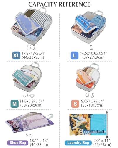 Gonex 6-Piece Compression Packing Cubes with Shoe & Laundry Bags - color: 6-Urban Landscape, size: 6 Set
