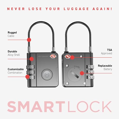 KeySmart SmartLock Tracking Luggage Locks, TSA Locks for Luggage, GPS Tracker, Combination Lock Compatible with Apple Find My App, Best Travel Essentials, Replaceable Non-Rechargeable Battery (3 Pack) - color: Black, size: 3 Pack