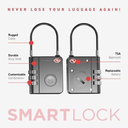 KeySmart SmartLock Tracking Luggage Locks, TSA Locks for Luggage, GPS Tracker, Combination Lock Compatible with Apple Find My App, Best Travel Essentials, Replaceable Non-Rechargeable Battery (3 Pack) - color: Black, size: 3 Pack