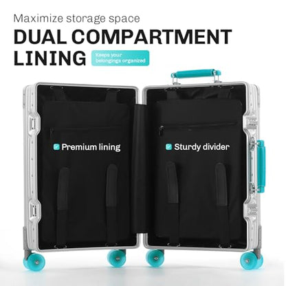 24 Inch All Aluminum Zipperless Checked Luggage with Wheels, Silver - color: silver-green, size: 24IN
