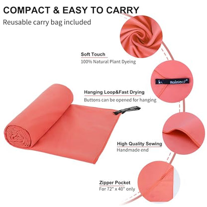 Rainleaf Microfiber Towel Quick Dry Camping & Travel & Gym Towel. Compact - color: Brick Red, size: 40.00" x 20.00"