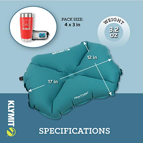 Klymit Pillow X Travel Pillow, Lightweight Inflatable Hybrid Airplane, Backpacking, Hammock, and Camping Pillow - color: Teal, style: Pillow