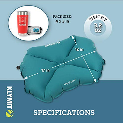 Klymit Pillow X Travel Pillow, Lightweight Inflatable Hybrid Airplane, Backpacking, Hammock, and Camping Pillow - color: Teal, style: Pillow
