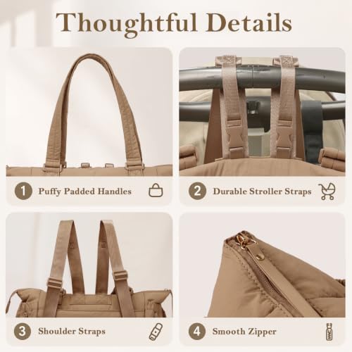 MOMINSIDE Diaper Bag Tote with Changing Station Convertible Diaper Bag Backpack Tote pañaleras para bebe Large Baby Bag, Hospital Bag Mommy Bag Travel Diaper Bag for Mom, 16 Pockets, Light Brown - color: Light Brown