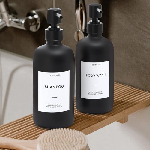 HOMCDALY Shampoo and Conditioner Dispenser, 21oz 3-Pack Refillable Shampoo and Conditioner Bottles, Empty Bathroom Shower Pump Dispenser (21oz-Black - color: Black-21oz