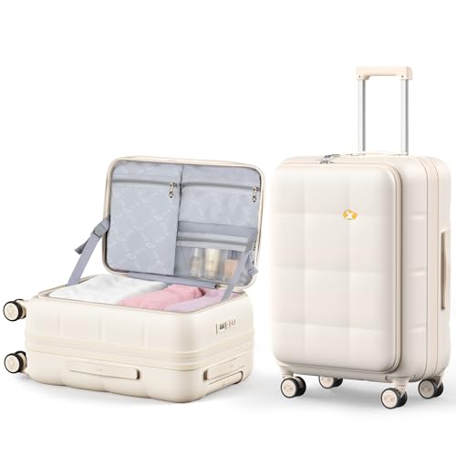 MGB 24 Inch Expandable Checked Luggage Hard Shell Suitcase (Cream) - color: Cream, size: 24 inch