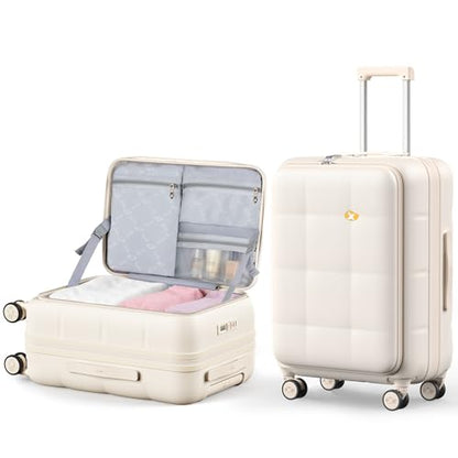 MGB 24 Inch Expandable Checked Luggage Hard Shell Suitcase (Cream) - color: Cream, size: 24 inch