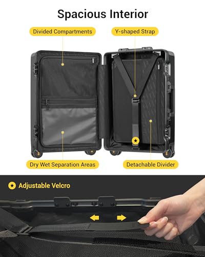 LEVEL8 Zipperless Carry On Luggage Airline Approved Suitcase 20 Inch Black - color: Black, size: Carry-On 20 Inch (Without Organizers)