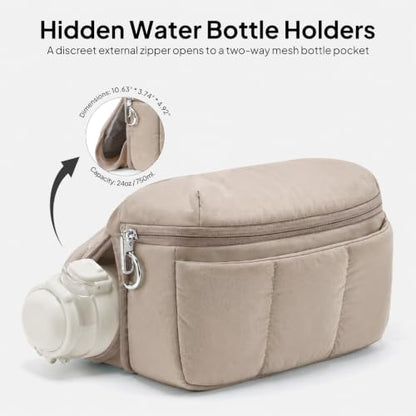 TOPEAST 3.5L Fanny Pack for Women Taupe Waist Pack with Water Bottle Holder - color: Taupe