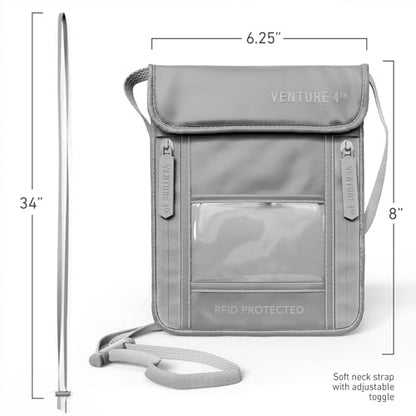 VENTURE 4TH Travel Neck Wallet, RFID Blocking Passport Holder -Sleek Silver - color: Sleek Silver