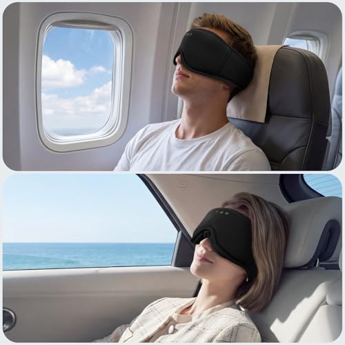 Bamboo Cotton Sleep Mask with Bluetooth Headphones, 100% Blackout, Black - color: Black