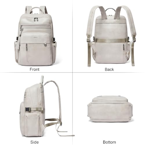Shrrie 17 Inch Leather Laptop Backpack for Women with Giant Tumbler Holders - color: Ash Gray