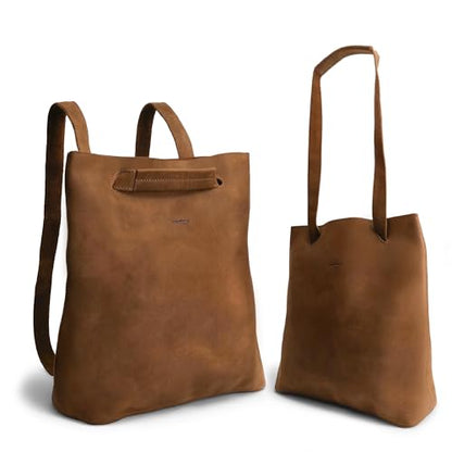 Heather's, Convertible Backpack to Shoulder Bag, Spacious Crossbody for Women, Squared Purse, Full Grain Leather, Handmade - color: Swayze Suede