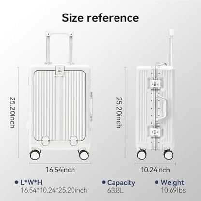 24 Inch Aluminum Frame Luggage with Front Pocket, White - color: White, size: 24 Inch
