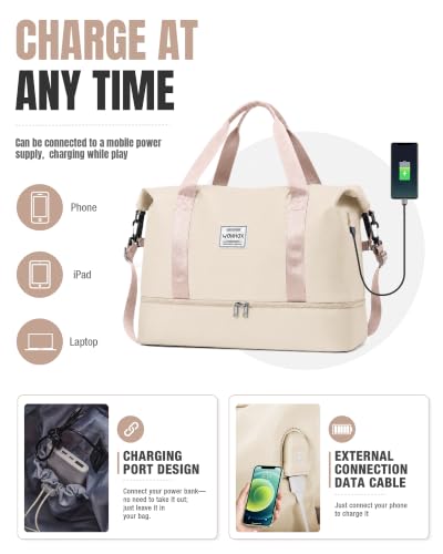 Weekender Bags for Women Travel Weekend Overnight Bag with Shoe Compartment - color: B -Beige + Packing Cube