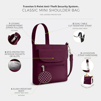 Travelon Anti-Theft Classic Mini Shoulder Bag - color: Burgundy