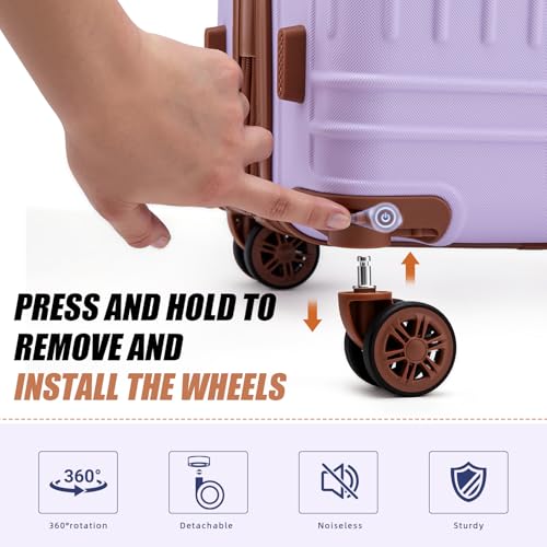 KUNEL Luggage Sets 5 Piece, Hardshell Expandable Suitcase, 20/24/28inch - color: Purple