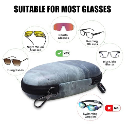 LTGEM Glasses Case Hard Shell, Hard Sunglasses Travel Case for Women Men, Large Eyeglass Cases with Clip and Cleaning Cloth - color: Marble Green