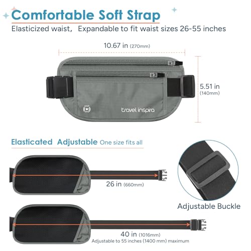 Money Belt Travel Fancy Pack with Slim Anti-Theft RFID Blocking - color: Gray
