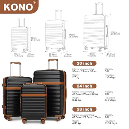 Kono Checked Luggage 28in Expandable Hardside TSA Lock Black - color: Black/Brown, size: Checked-large 28-inch