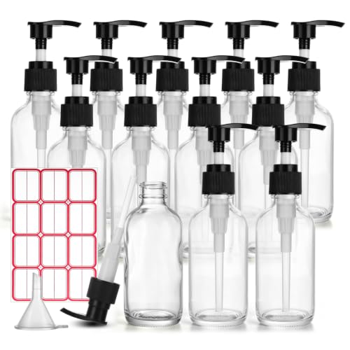Acrux7 12PCS Glass Pump Bottles 4 oz Clear Refillable Lotion Dispenser