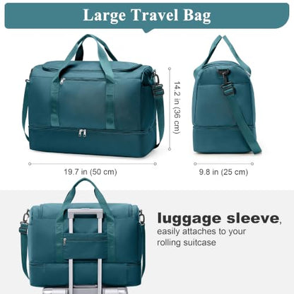 Large Travel Duffel Bag with Shoe Compartment, Weekender Bags for Women - color: A-Peacock Blue, size: Large