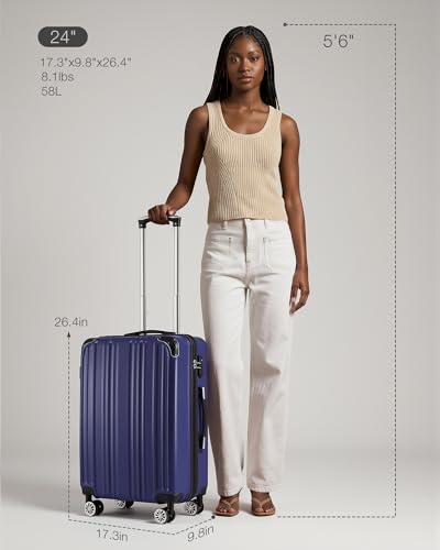 Coolife Luggage, Lightweight and Durable Hardshell, 24 in, navy new - color: navy new, size: M(24in)