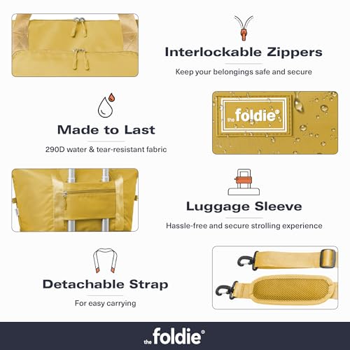 The Foldie Foldable Travel Bag for Women - 40L Weekender Bag with Multiple Pockets - Carry On Expendable Travel Bag - color: Yellow