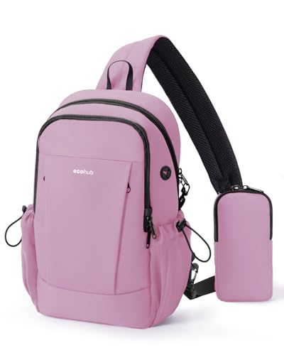 ECOHUB Anti-Theft Crossbody Bag Men Women RFID Blocking Lightweight Sling Backpack Water Resistant for Travel Hiking Outdoor - color: Pink