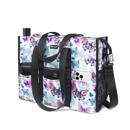 TOPDesign Utility Water Resistant Tote Bag with 22 Pockets, Zipper Closure - color: Butterfly, size: Medium