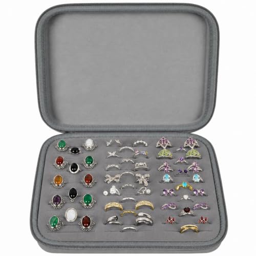 GWCASE Ring Organizer Box, 42-Slot Hard Shell Case, Holds 50+ Pieces, Gray - color: charcoal gray