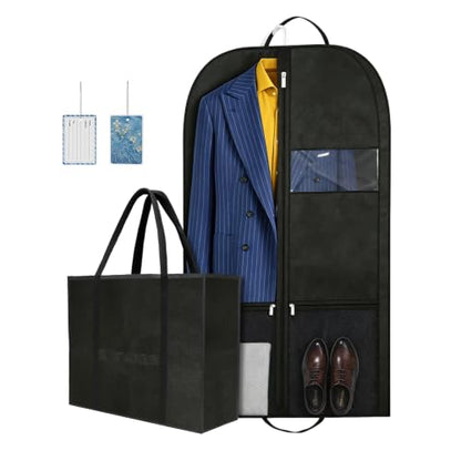 Breathable Garment Bag for Hanging Clothes with Clear Window and Zipper - size: V-GB-43in-1P-US1
