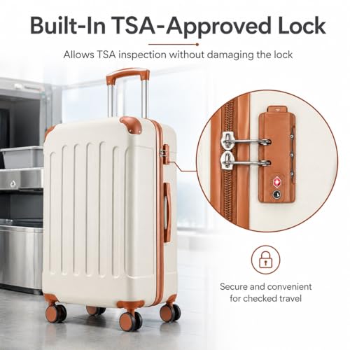 YOETEY Carry On Luggage 22x14x9 Airline Approved, Hardside Suitcase with Wheels, TSA Approved, Tote Bag, White Brown - color: White Brown, size: 20 inches (3-Piece Set: 20/DB/TB)