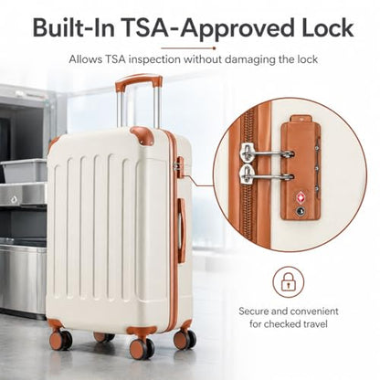 YOETEY 5-Piece Hardshell Luggage Sets, 20/24/28 Inch, White Brown - color: White