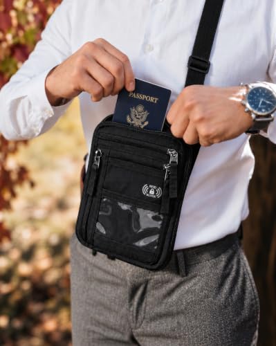 Passport Holder for Travel, RFID Blocking Neck Wallet, 9 Pockets - color: Black
