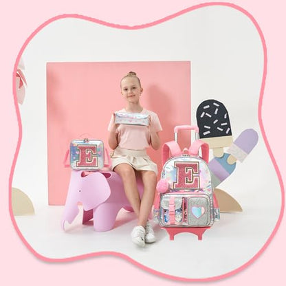 HTgroce Cute Rolling Backpack with Wheel,School Backpack for Kids Girl Roller Schoolbag Wheeled Backpacks Set Carry-on Luggage,Pink E - color: Pink, style: E