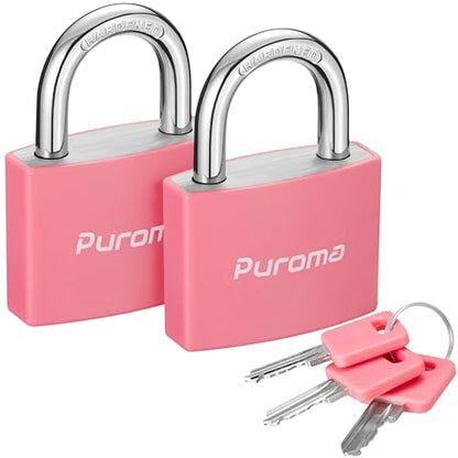 Puroma 2 Keyed Padlock with 3 Keys Aluminum 7/8“ Lock 43mm Gym Locker Pink - color: Pink, style: 2 Pack