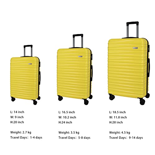 Luggage Sets 3 Piece(20/24/28)-Suitcase Set- Luggage with Wheels-PC + ABS Durable Lightweight Rotating hardshell suitcase 5PCS(Yellow) - color: 5pcs yellow, size: 20/24/28